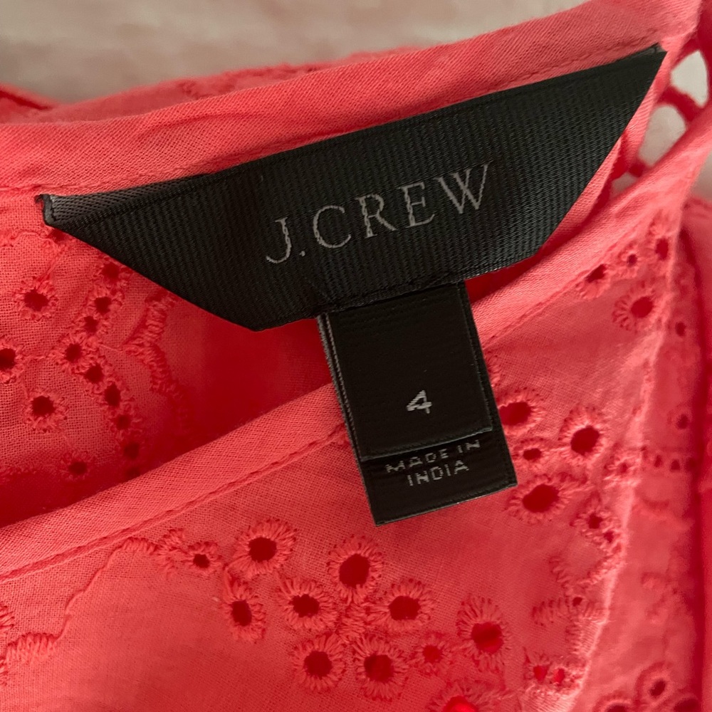 J. Crew Eyelet Floral Flutter Hem Dress Size 4 Coral